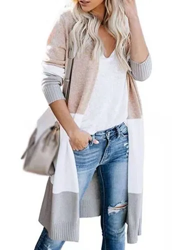 Women's Fashion Solid Color Patchwork Placket Coat Knitted Coat