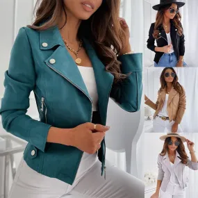 Women's Fashion Solid Color Zipper Patchwork Zipper Coat