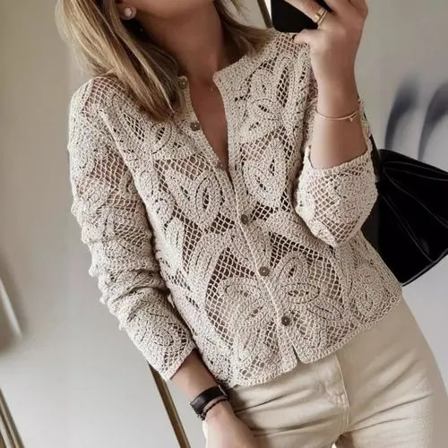 Women's Knitwear Long Sleeve Sweaters & Cardigans Hollow Out Elegant Streetwear Solid Color