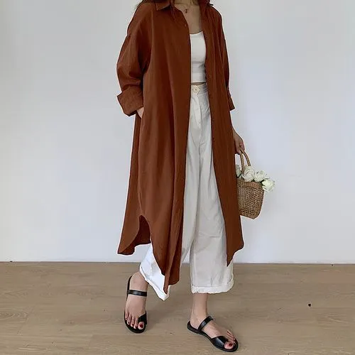 Women's Shirt Dress Casual Turndown Long Sleeve Solid Color Midi Dress Daily