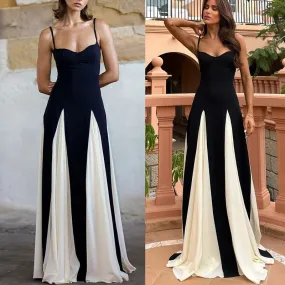 Women's Strap Dress Swing Dress Sexy Strap Contrast Binding Sleeveless Color Block Maxi Long Dress Holiday Date