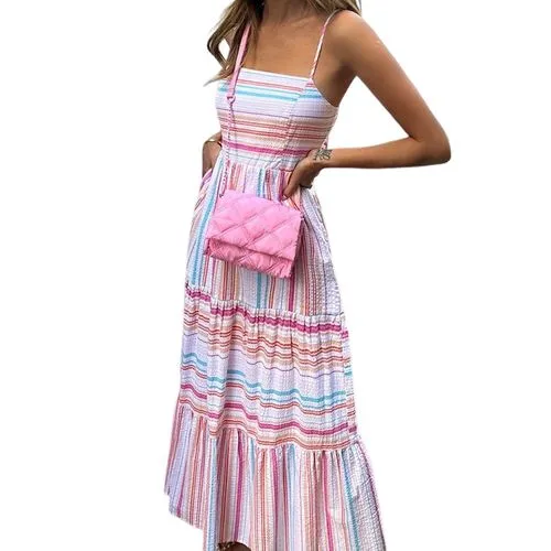 Women's Strap Dress Vacation Strapless Sleeveless Stripe Maxi Long Dress Holiday Daily