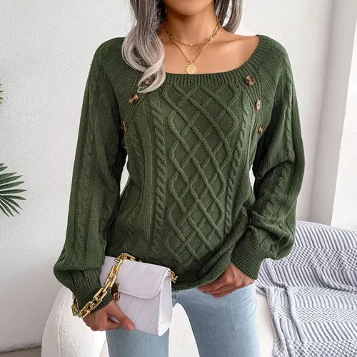 Women's Sweater Long Sleeve Sweaters & Cardigans Button Casual Argyle