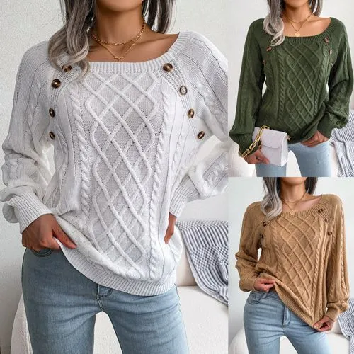 Women's Sweater Long Sleeve Sweaters & Cardigans Button Casual Argyle