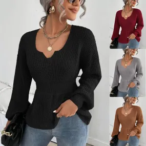 Women's Sweater Long Sleeve Sweaters & Cardigans Elegant Solid Color