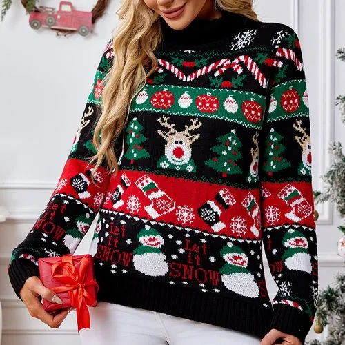 Women's Sweater Long Sleeve Sweaters & Cardigans Jacquard Contrast Binding Casual Christmas Tree Elk