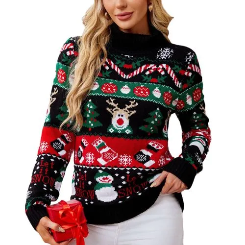 Women's Sweater Long Sleeve Sweaters & Cardigans Jacquard Contrast Binding Casual Christmas Tree Elk