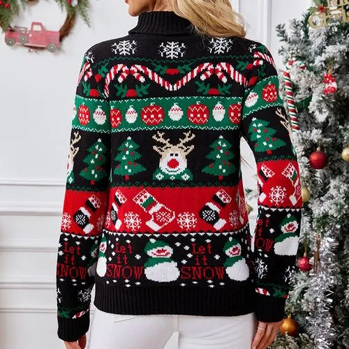 Women's Sweater Long Sleeve Sweaters & Cardigans Jacquard Contrast Binding Casual Christmas Tree Elk