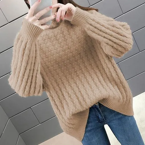 Women's Sweater Long Sleeve Sweaters & Cardigans Knitted Casual Solid Color