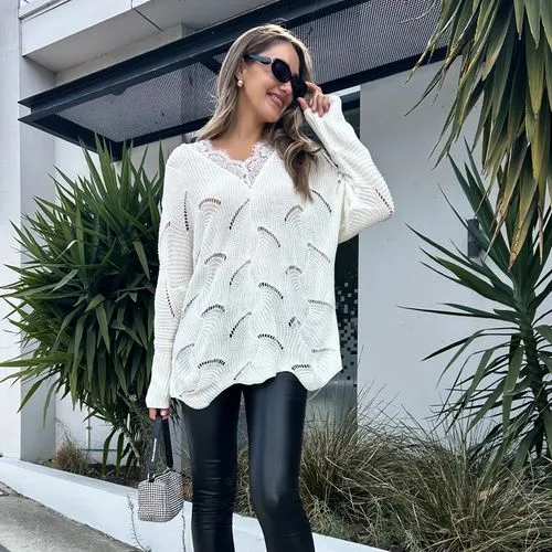 Women's Sweater Long Sleeve Sweaters & Cardigans Lace Hollow Out Casual Elegant Solid Color