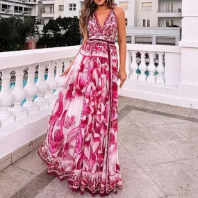 Women's Swing Dress Vacation V Neck Sleeveless Printing Midi Dress Daily