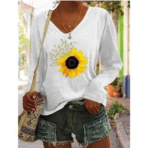 Women's T-shirt Long Sleeve T-shirts Casual Sunflower