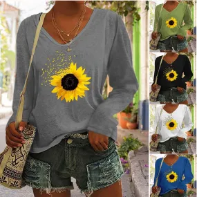 Women's T-shirt Long Sleeve T-shirts Casual Sunflower