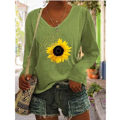 Women's T-shirt Long Sleeve T-shirts Casual Sunflower