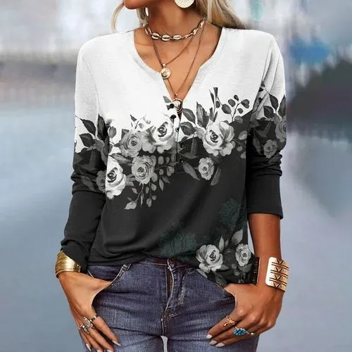 Women's T-shirt Long Sleeve T-shirts Printing Fashion Geometric