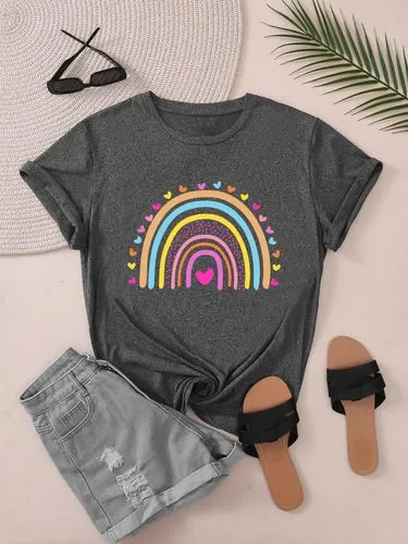 Women's T-shirt Short Sleeve T-Shirts Casual Rainbow