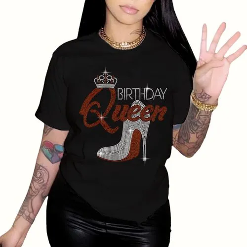 Women's T-shirt Short Sleeve T-Shirts Diamond Streetwear Letter