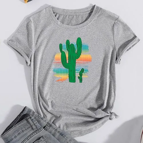 Women's T-shirt Short Sleeve T-shirts Printing Casual Cactus