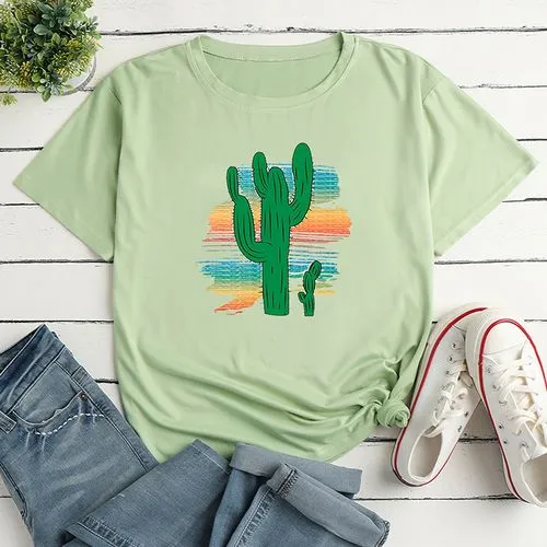 Women's T-shirt Short Sleeve T-shirts Printing Casual Cactus