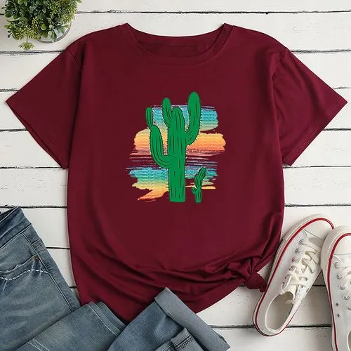 Women's T-shirt Short Sleeve T-shirts Printing Casual Cactus