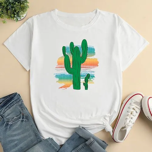 Women's T-shirt Short Sleeve T-shirts Printing Casual Cactus