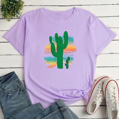 Women's T-shirt Short Sleeve T-shirts Printing Casual Cactus