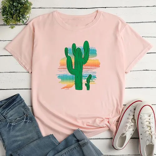 Women's T-shirt Short Sleeve T-shirts Printing Casual Cactus