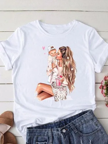 Women's T-shirt Short Sleeve T-Shirts Printing Casual Human Cartoon