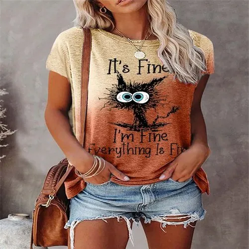 Women's T-shirt Short Sleeve T-shirts Printing Casual Letter Cat