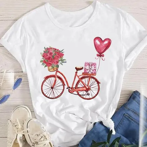 Women's T-shirt Short Sleeve T-shirts Printing Fashion Flower