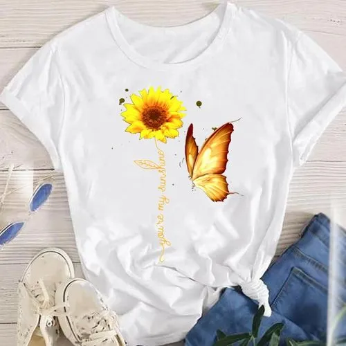 Women's T-shirt Short Sleeve T-shirts Printing Fashion Flower