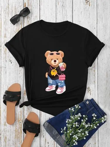 Women's T-shirt Short Sleeve T-Shirts Round Casual Bear