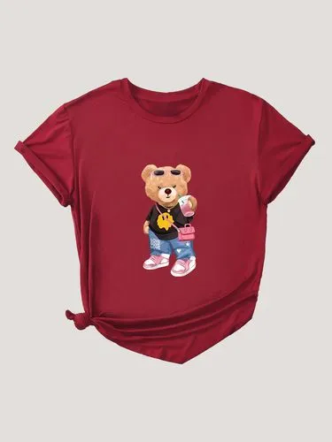 Women's T-shirt Short Sleeve T-Shirts Round Casual Bear