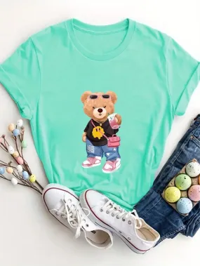 Women's T-shirt Short Sleeve T-Shirts Round Casual Bear