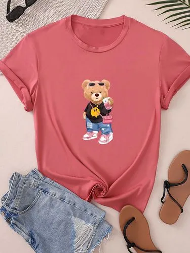 Women's T-shirt Short Sleeve T-Shirts Round Casual Bear