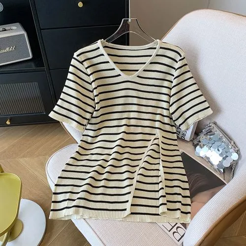 Women's T-shirt Short Sleeve T-Shirts Stripe Casual Stripe