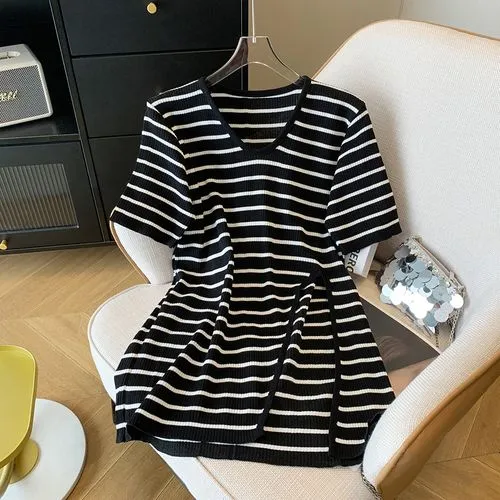 Women's T-shirt Short Sleeve T-Shirts Stripe Casual Stripe