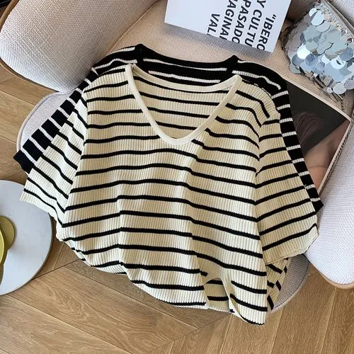 Women's T-shirt Short Sleeve T-Shirts Stripe Casual Stripe