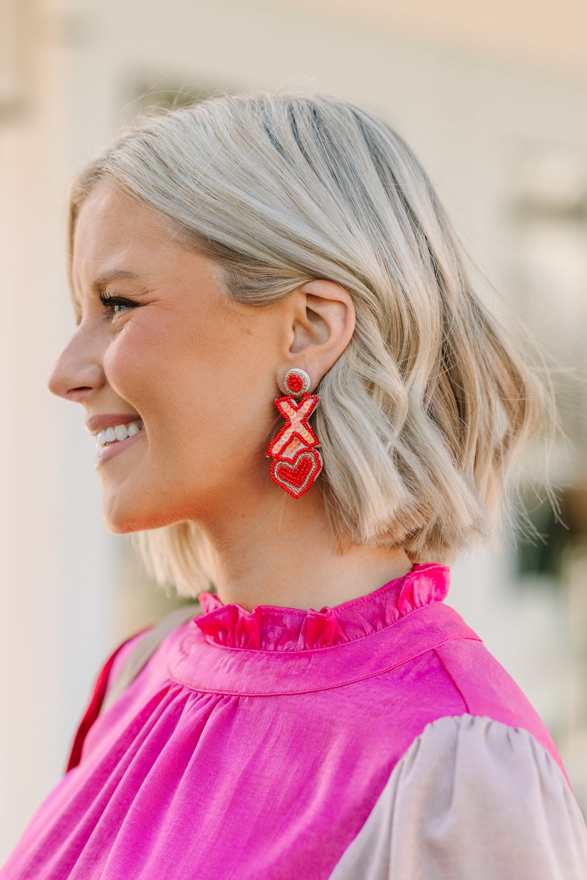 XO Red Beaded Earrings