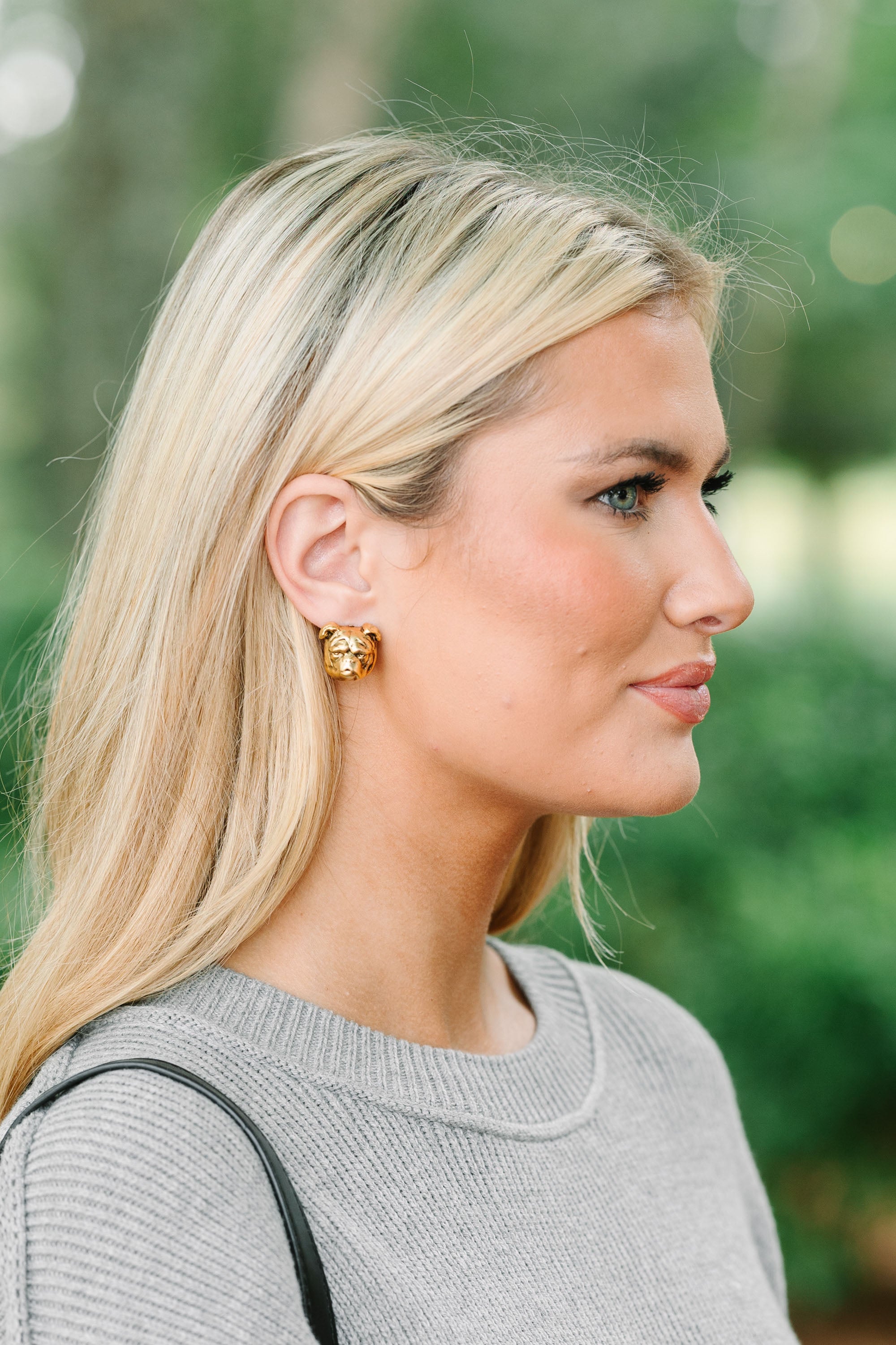 Yochi: Bulldog Gold Stud Earrings