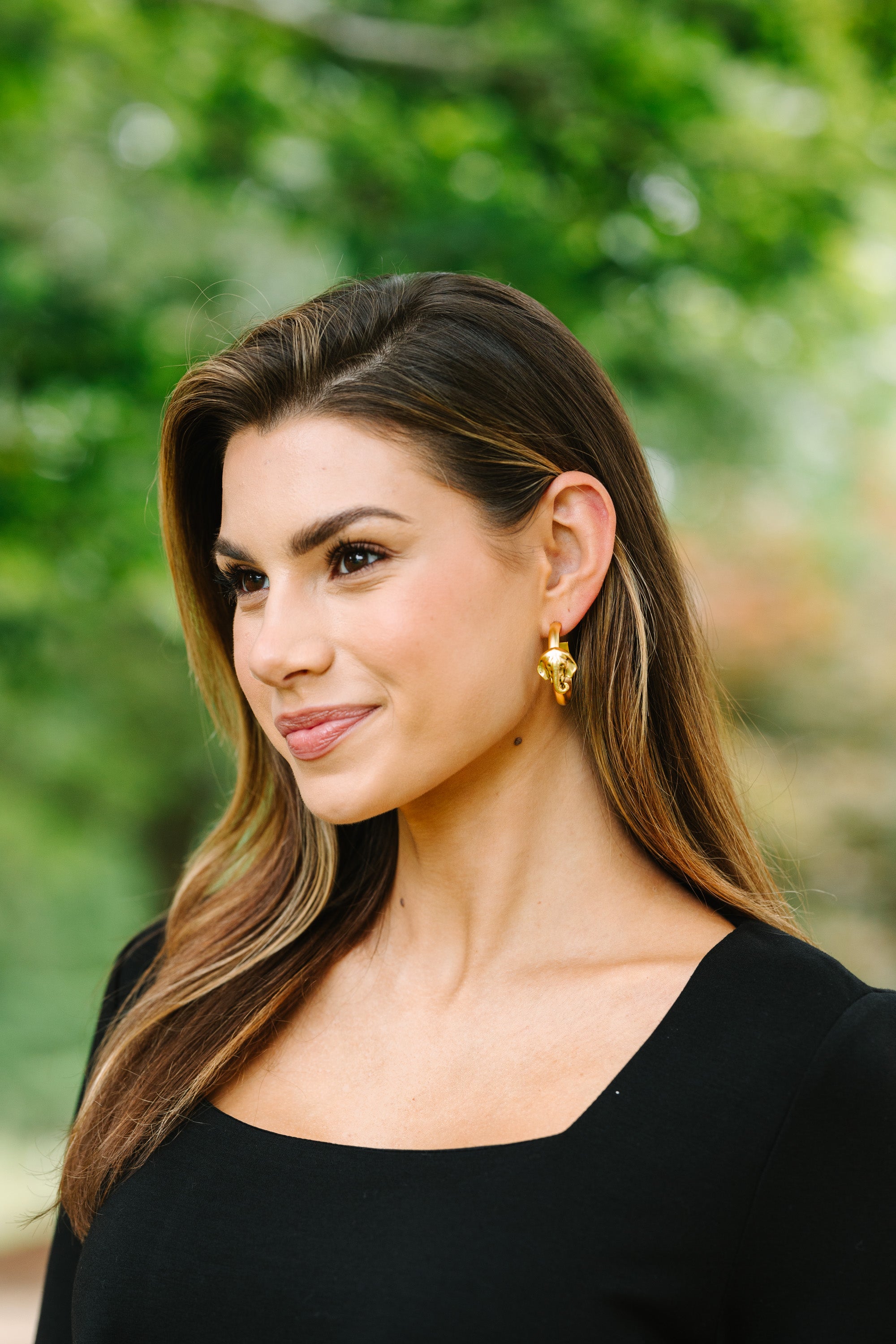 Yochi: Elephant Gold Hoop Earrings